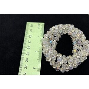 Faceted Glass Bead and Prong-Set Rhinestone Stretch Bracelet 1960s Style